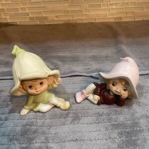 Vintage Homco Pixie Garden Elf Porcelain Figurines #5615, #5213- Set of 2